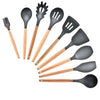9 silicone utensils set with wooden handle