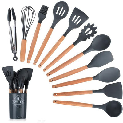 silicone utensils set with wooden handle